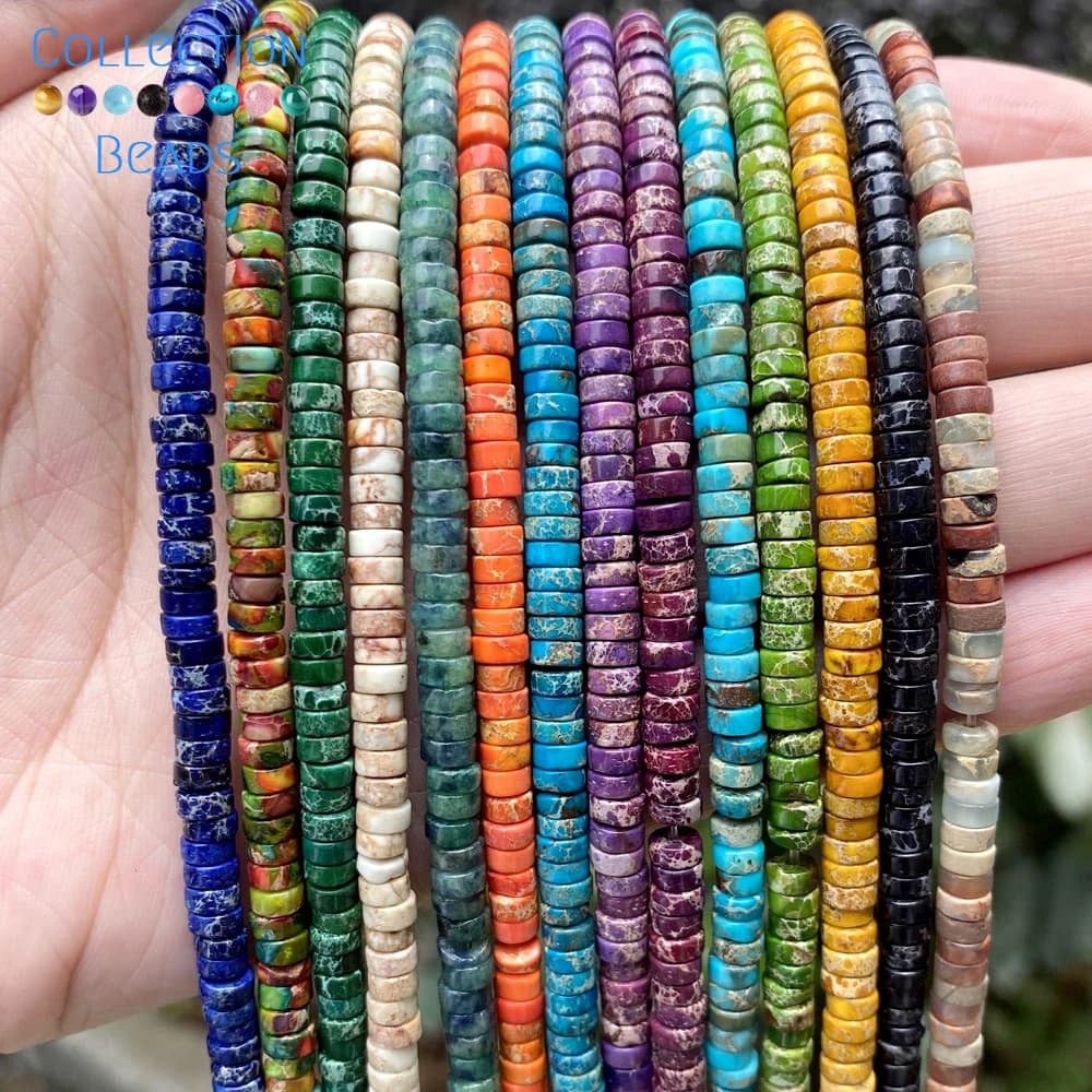 Perles de Jaspe de Sédiments de Mer Naturels Colorés, Pierres Plates et Rondes de 4x4x2mm, pour Bijoux, Accessoires de Bracelet à Faire Soi-Même