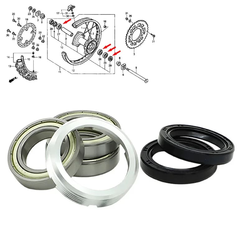 Kit de 6 roulements de roue arrière, pour Honda CRF450X CR125R CR 250R CRF 250R CRF450R CRF250X