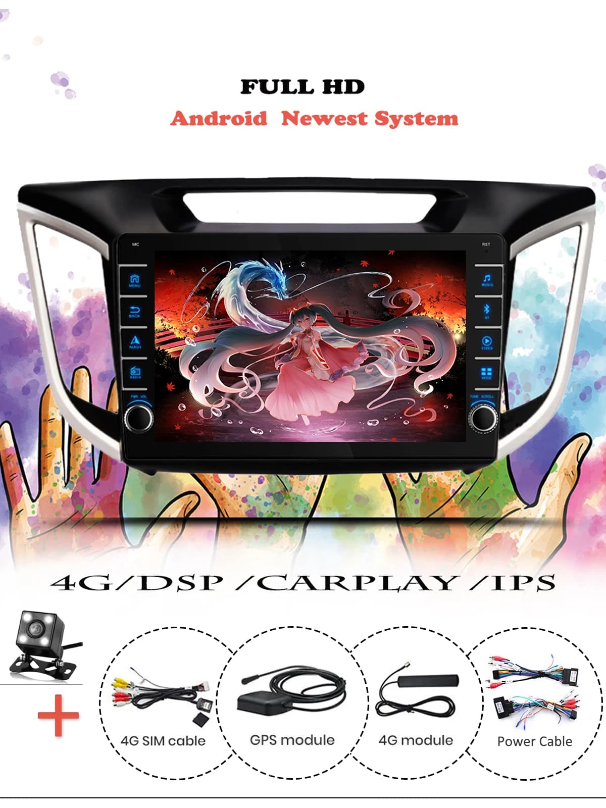 Autoradio Android 14.0, lecteur vidéo, navigation GPS, DVD, unité principale, 2din, pour Hyundai Creta feat 25, 2015, 2016, 2017, 2018, 2019