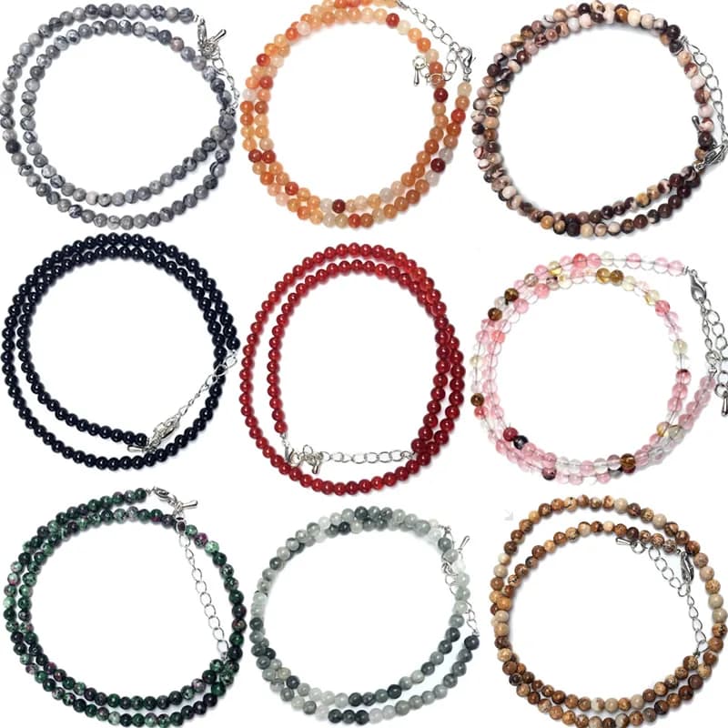 Collier de perles naturelles en quartz rose et agate de 4 mm, grenat multicolore, cadeaux pour filles, bracelet et ras-de-cou tendance