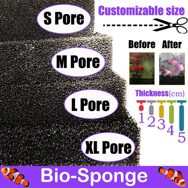 Filtre biochimique en coton pour Aquarium, accessoires pratiques pour Aquarium, filtre éponge en mousse pour étang, noir, plusieurs tailles S M L XL, pores