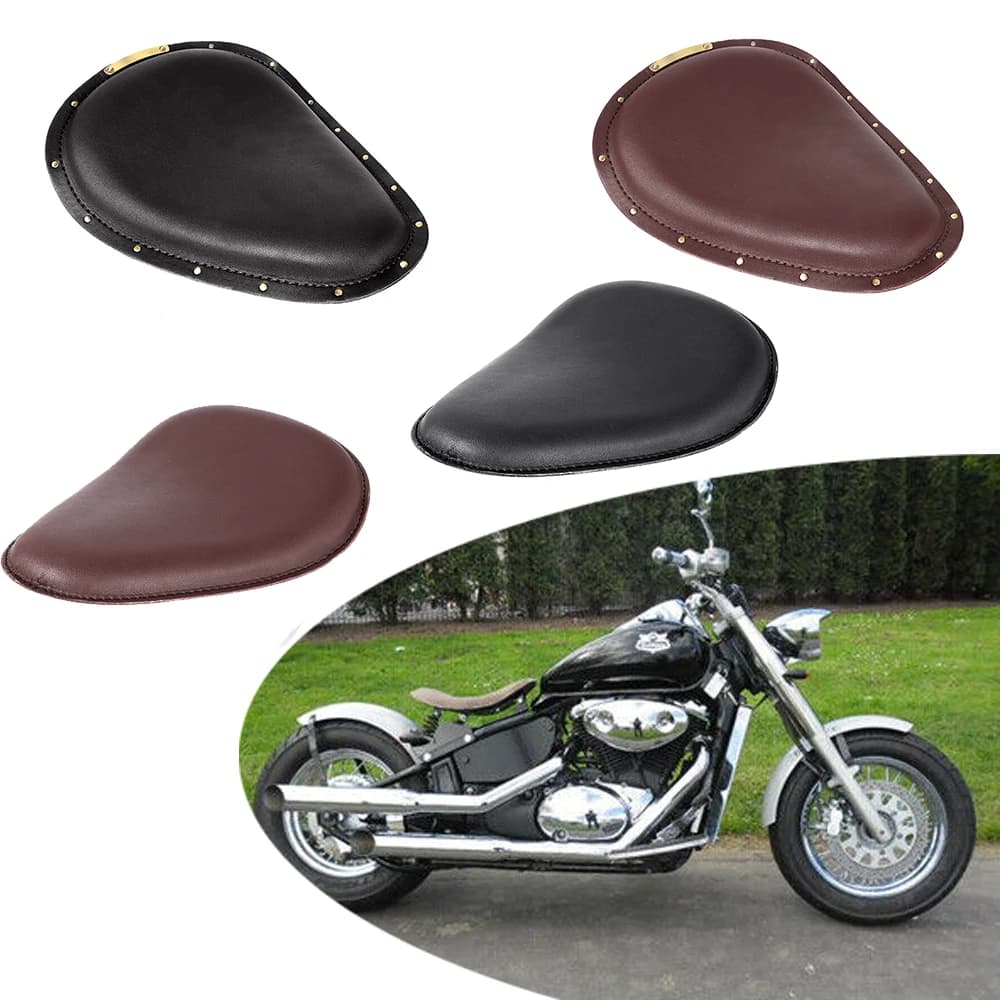 Siège universel noir/marron pour conducteur de moto Solo, avec support à ressorts, pour Harley Softail Chopper Bobber