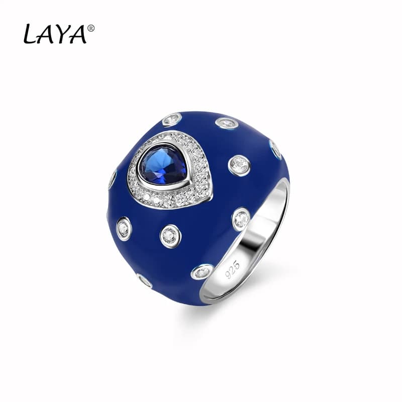 Laia – bague en saphir bleu pour hommes et femmes, rétro, brillant, Zircon synthétique, cristal, argent Sterling 925, bijoux classiques originaux