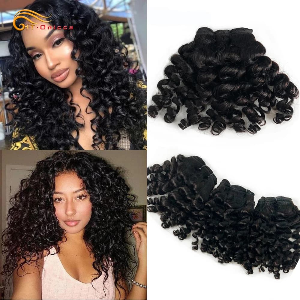 Tissage en lot brésilien naturel Remy bouclé, Extensions de cheveux naturels, rebondissant, Double trame Machine, 1/3/4 pièces
