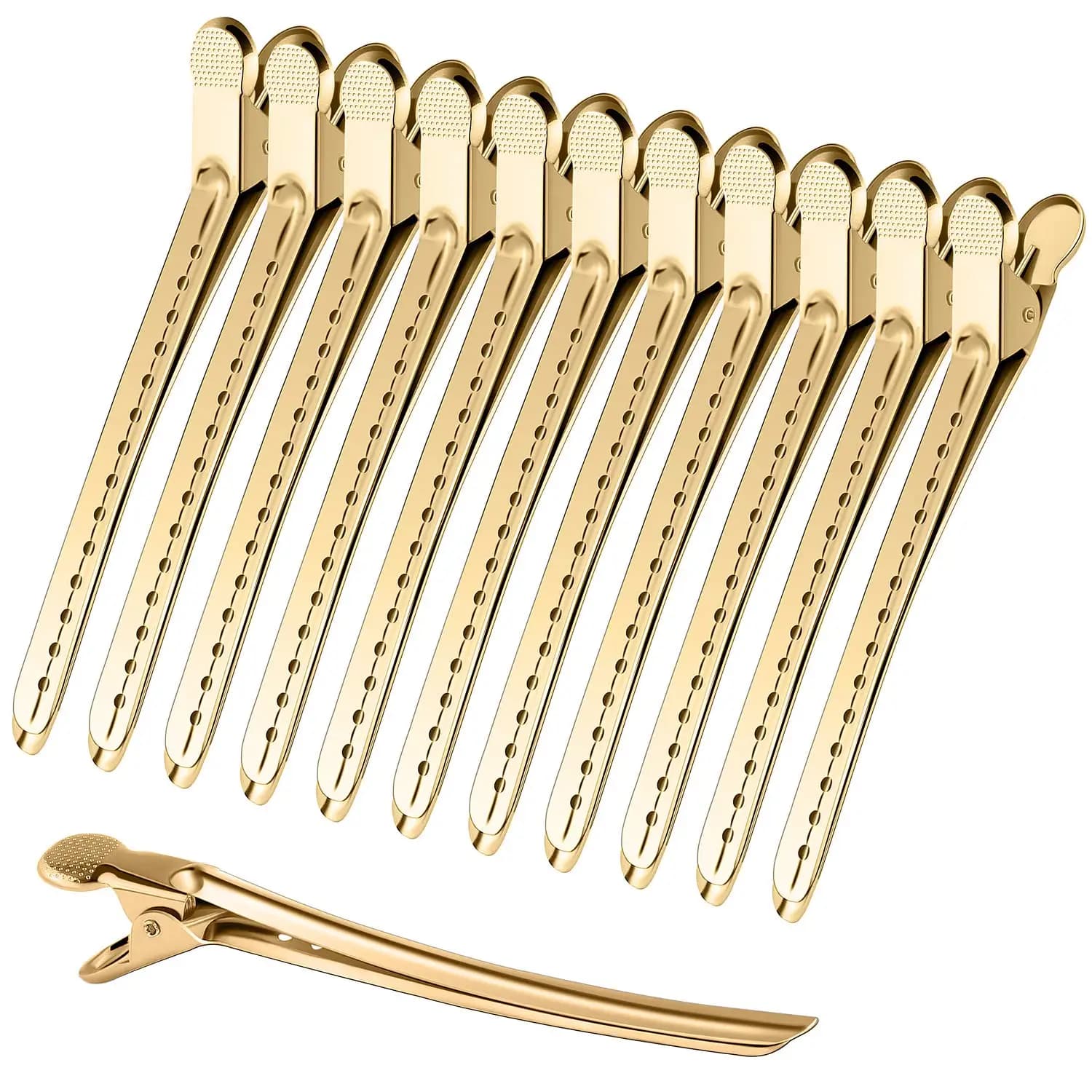 Épingle à cheveux en cuir de crocodile avec trous, épingle à cheveux en métal antirouille, pince de séparation de style de cheveux bouclés, bec de canard, 5/10 pièces