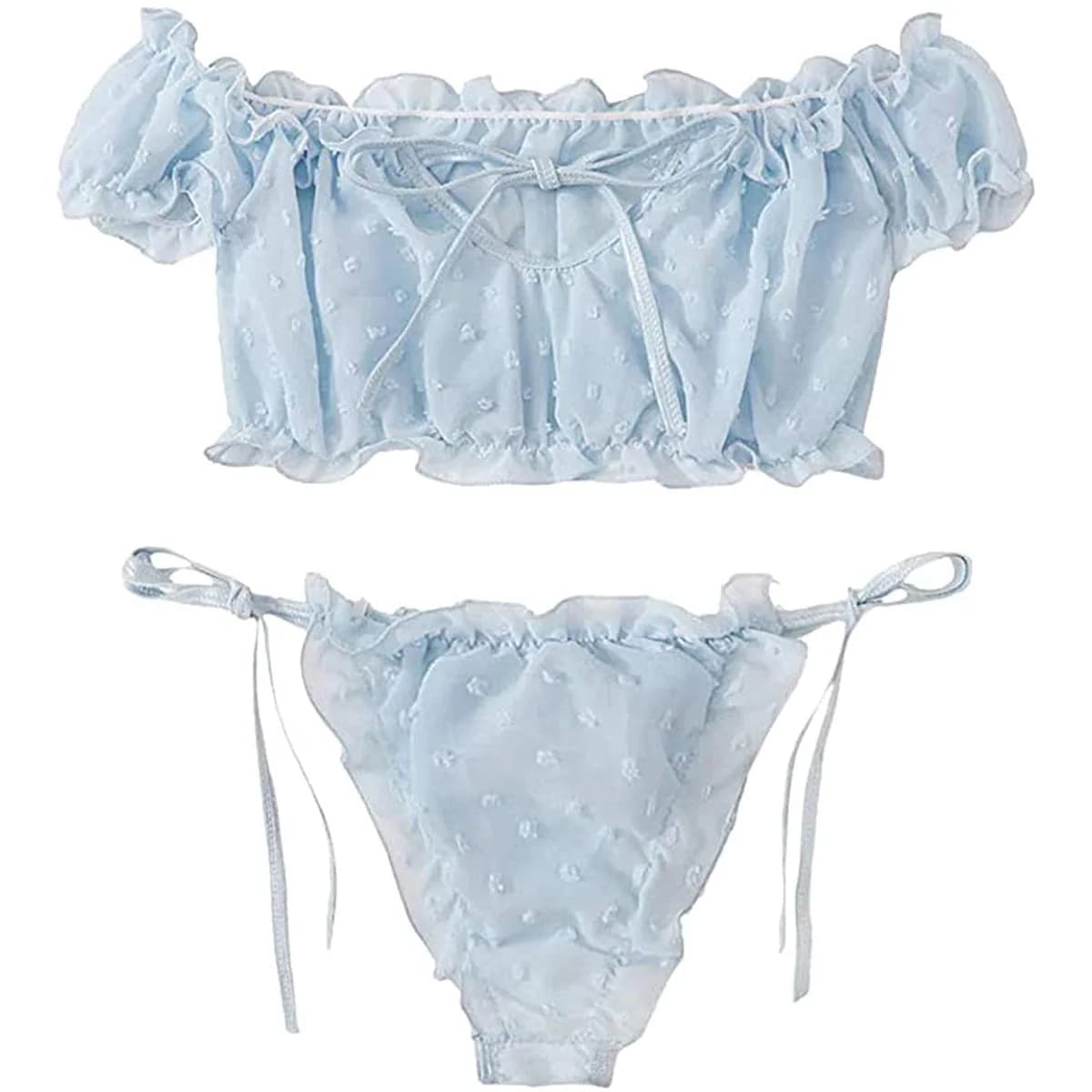 2 pièces épaules dénudées à lacets ensemble Bikini femmes doux décontracté à manches courtes maillots de bain maillots de bain maillots de bain Lingerie Sexy