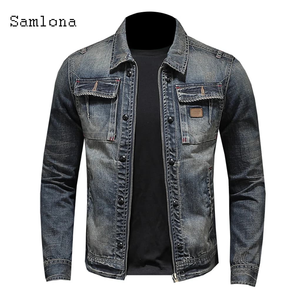 Veste en jean simple pour hommes, vestes en jean décontractées, coupe couvertes, patchwork, fermeture éclair, vêtements pour hommes, nouvelle mode, printemps, automne, 2022