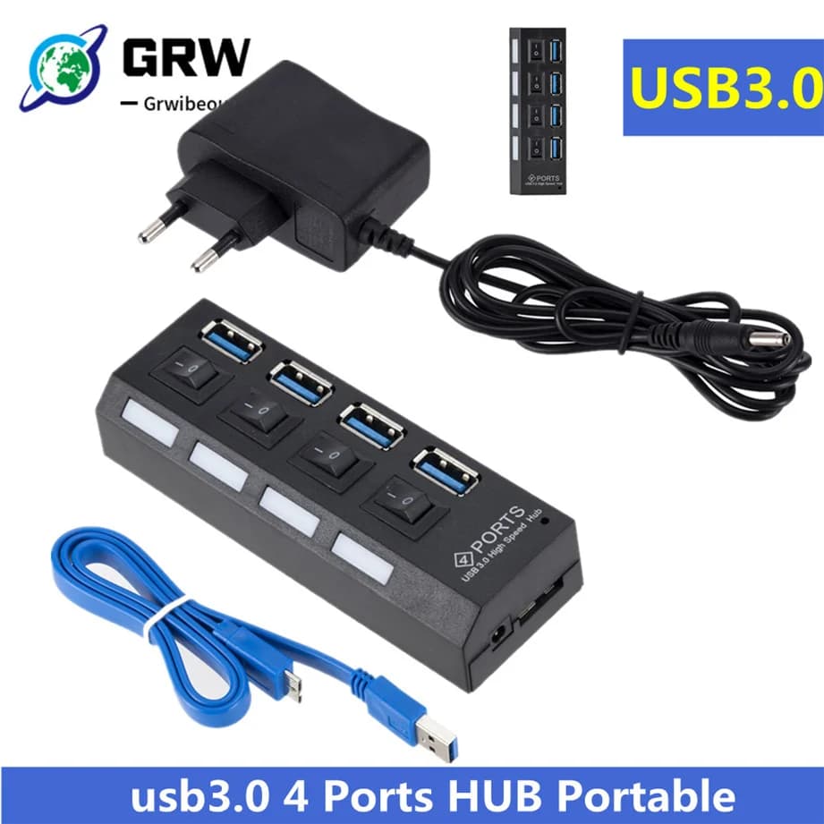 Mini HUB USB 3.0 Super vitesse 5Gbps usb3.0 4 Ports HUB Portable Micro USB 3.0 HUB séparateur avec adaptateur d'alimentation externe pour PC Acc