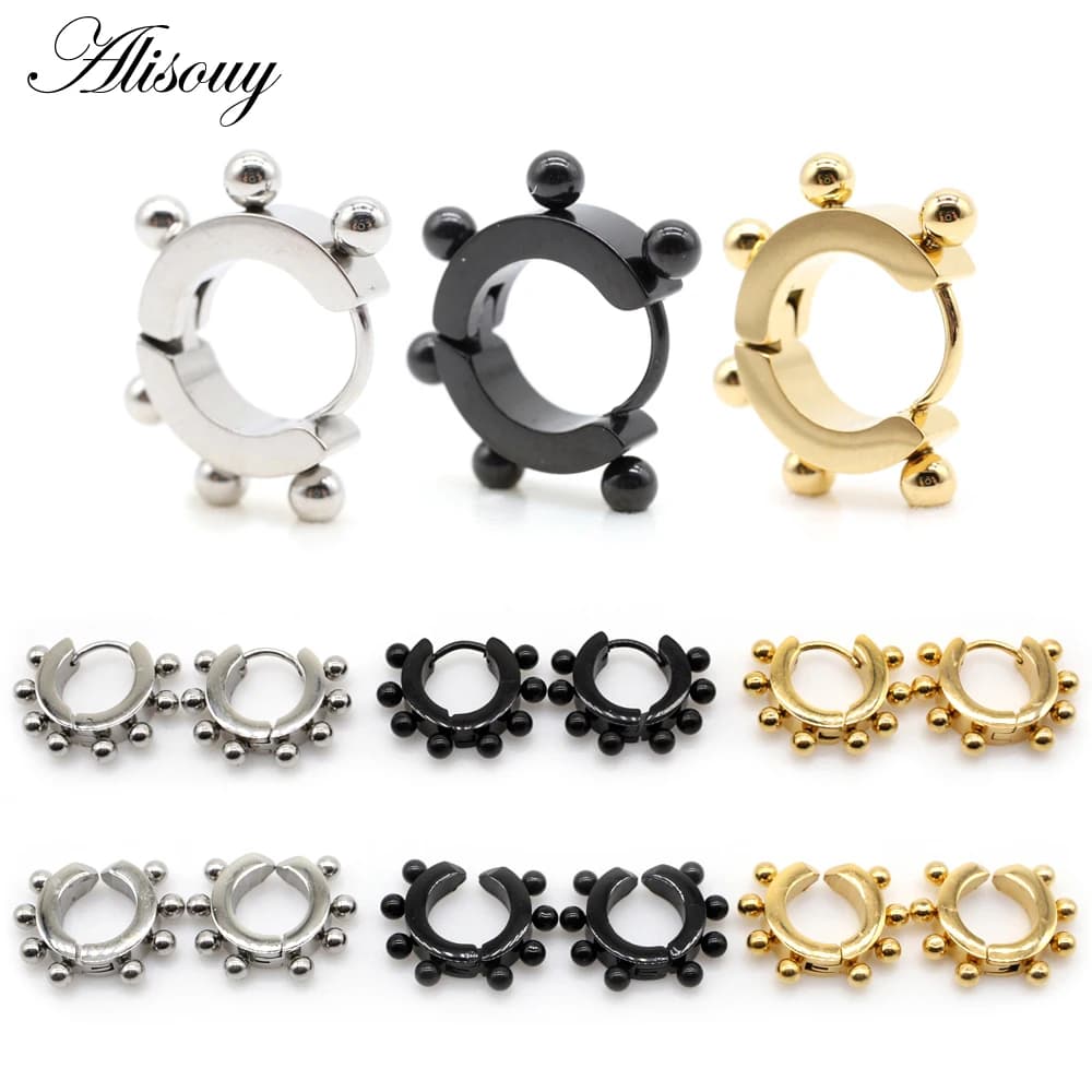 Alisouy Lot de 2 boucles d'oreilles créoles Huggies en acier inoxydable pour femmes et hommes, bijoux de piercing unisexe