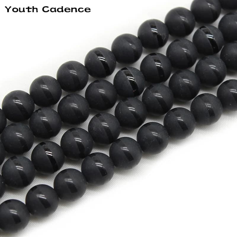 Perles en pierre d'agates noires naturelles, perles rondes adt, bande de ligne noire, brin de 15 pouces, bijoux de bricolage, 256, 6mm, 8mm, 10mm, 12 mm