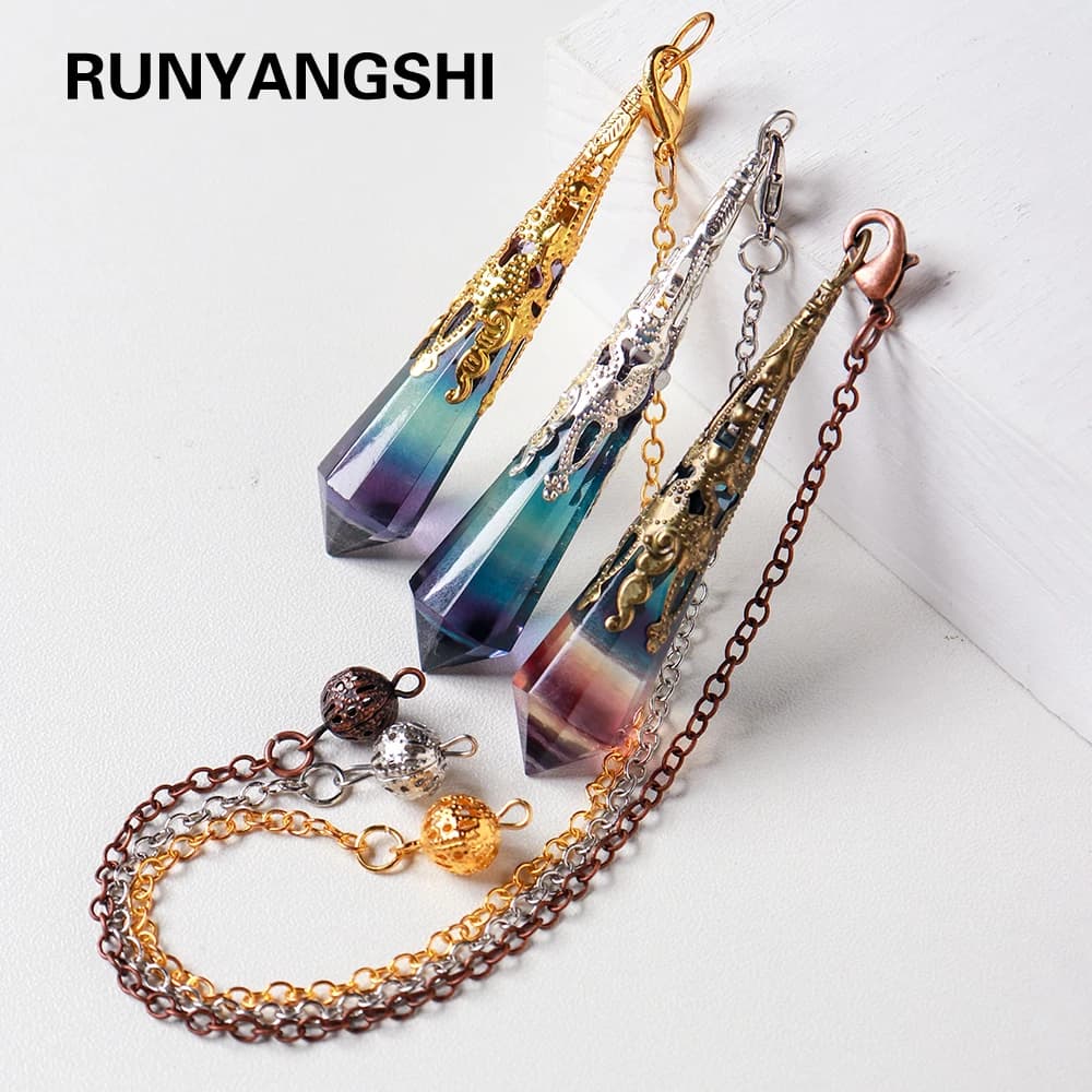 Pendule en Fluorite Arc-en-ciel Naturel, Clip Rayé, Massage, Santé, 215 Quartz, Pendentif Ornement