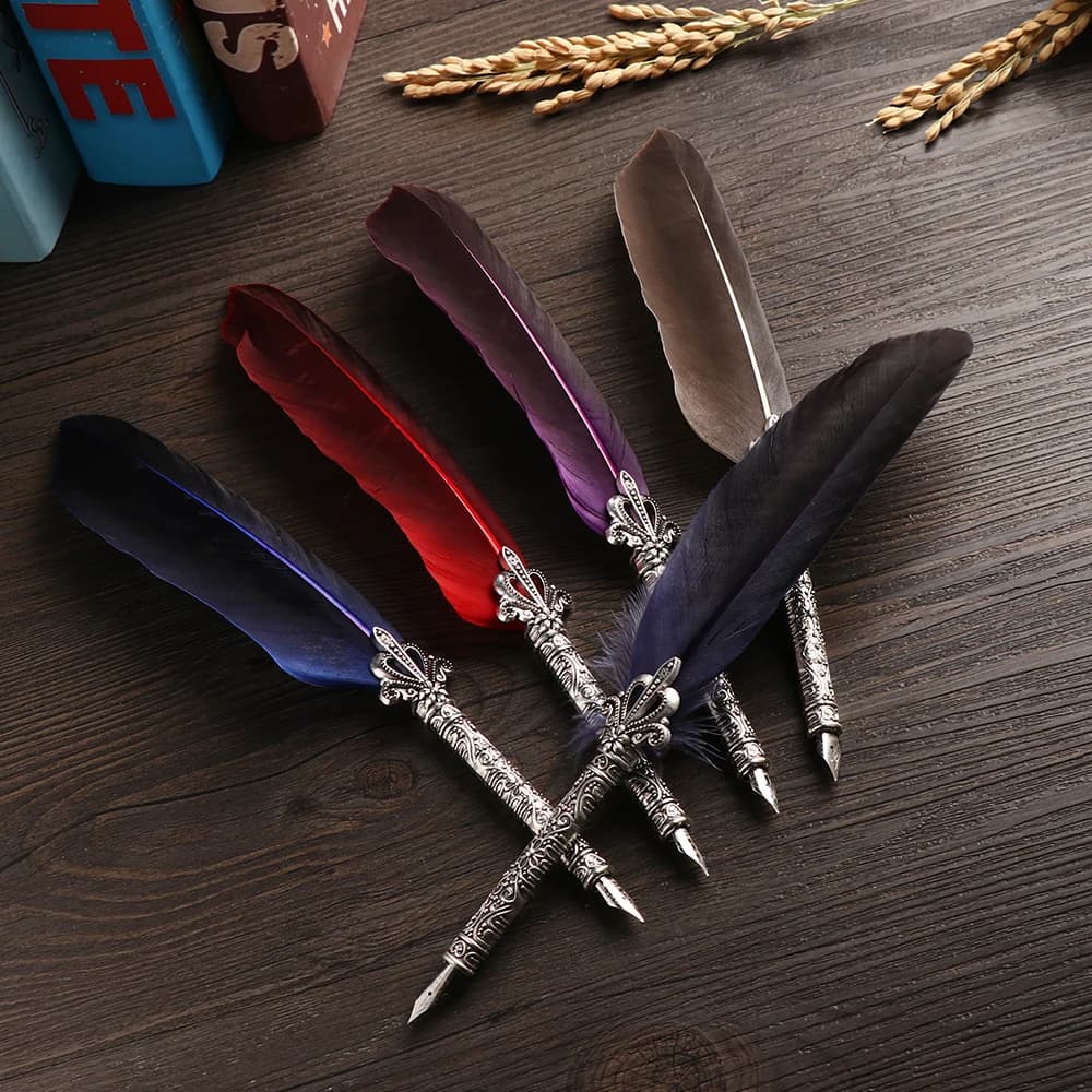 Ensemble de stylos multicolores rétro, plumes de dinde, 5 plumes obliques, outils d'écriture, fournitures scolaires et de bureau