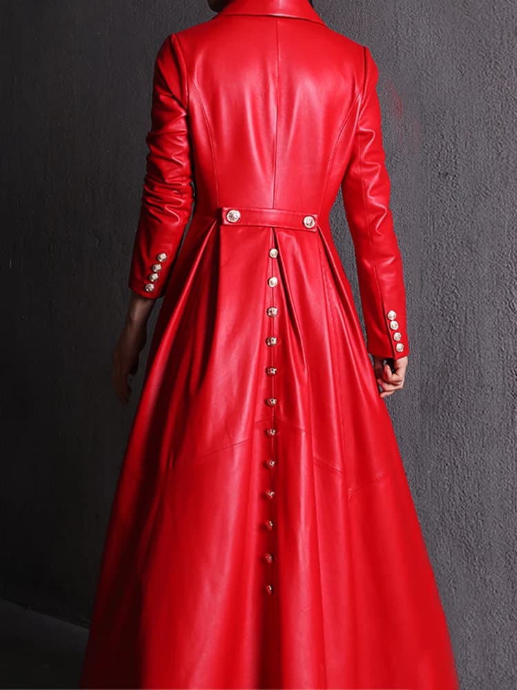 Lautaro automne jupe longue rouge noir Faux cuir Trench manteau pour les femmes Double boutonnage élégant luxe mode 4xl 5xl 6xl 7xl