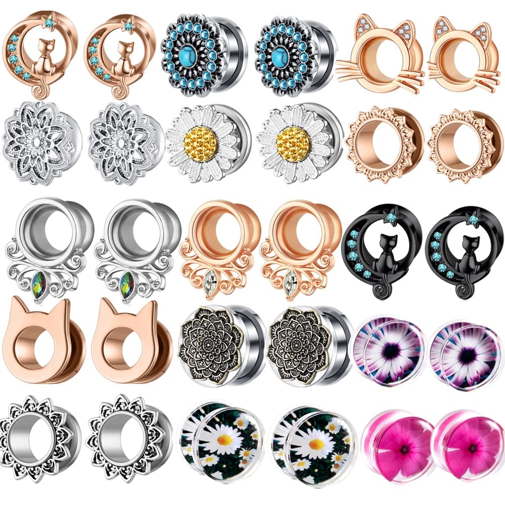 2 pièces plusieurs Styles vis oreille chair Tunnel bouchons Piercing rétro fleur Orelha Gagues oreille expanseur Piercing corps bijoux 00g 0g