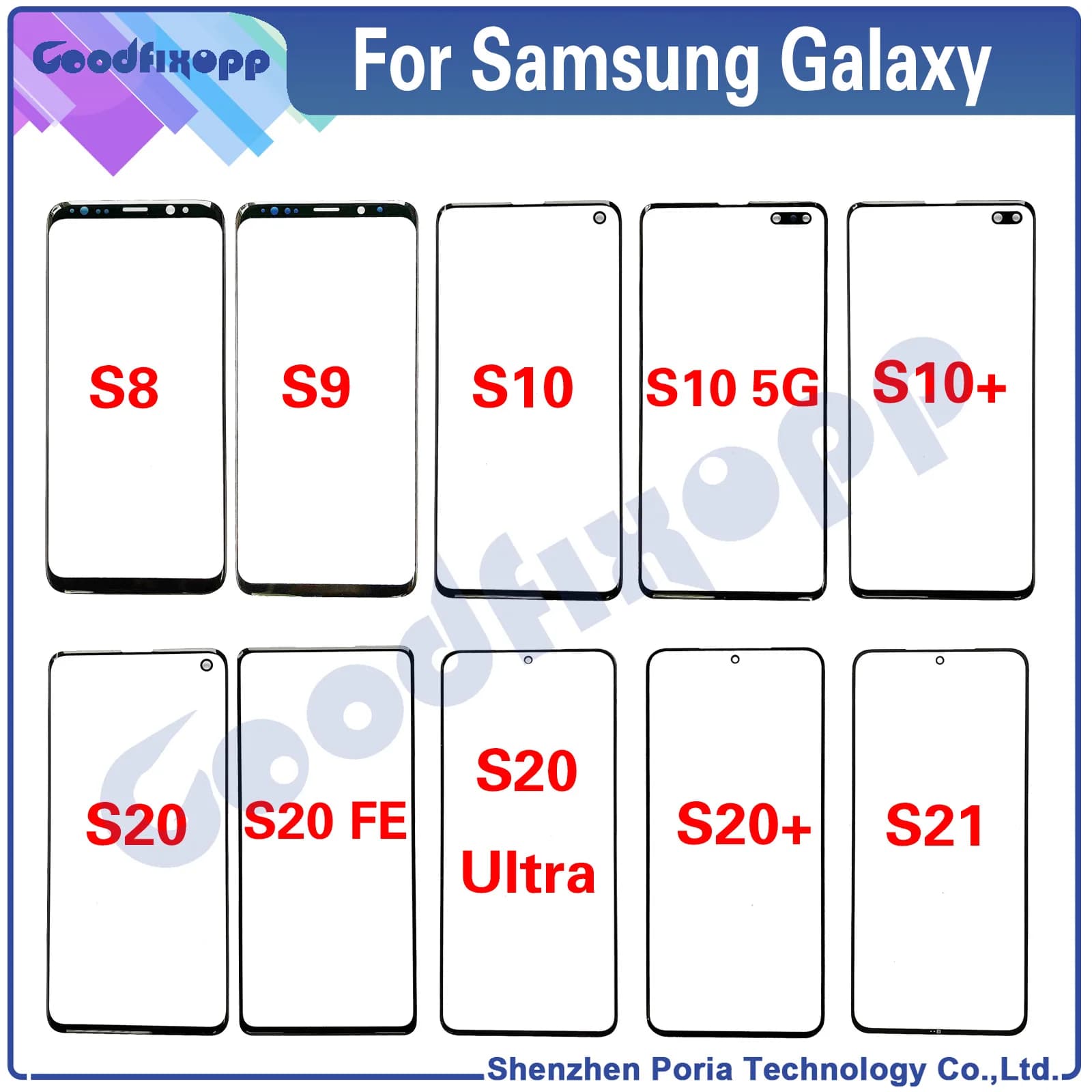Pour Samsung Galaxy S8 S8 + S9 S9 + S10 S10 + S20 S20FE S20Ultra S20 + S21 4G 5G écran LCD tactile avant lentille externe écran en verre