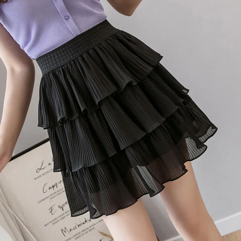 Mini jupe plissée courte en mousseline de soie, à pois noirs et blancs, ligne A, taille haute, grande taille, été 2021