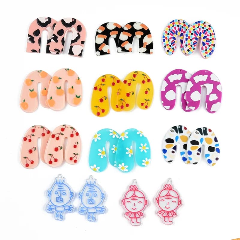 Lot de 6 pendentifs en forme de U, accessoires de bijoux, en forme de Fruit, léopard, fleurs, boucles d'oreilles faites à la main, connecteurs, DIY