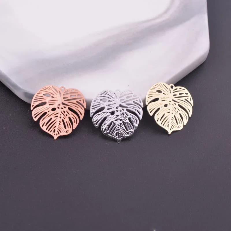 Breloques en laiton plaqué argent Monstera, boucle d'oreille fine, pendentif bijoux bricolage, document en or clair, 18mm, 12 pièces