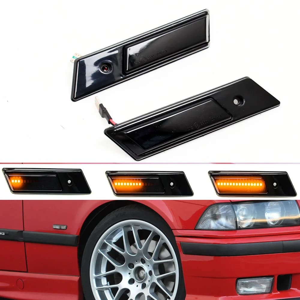 Feux de clignotants dynamiques à LED pour BMW Série 3 5 7 E30(M3) E32 E34 E36(92-96) - Feux de position latéraux fumés - 2 pièces