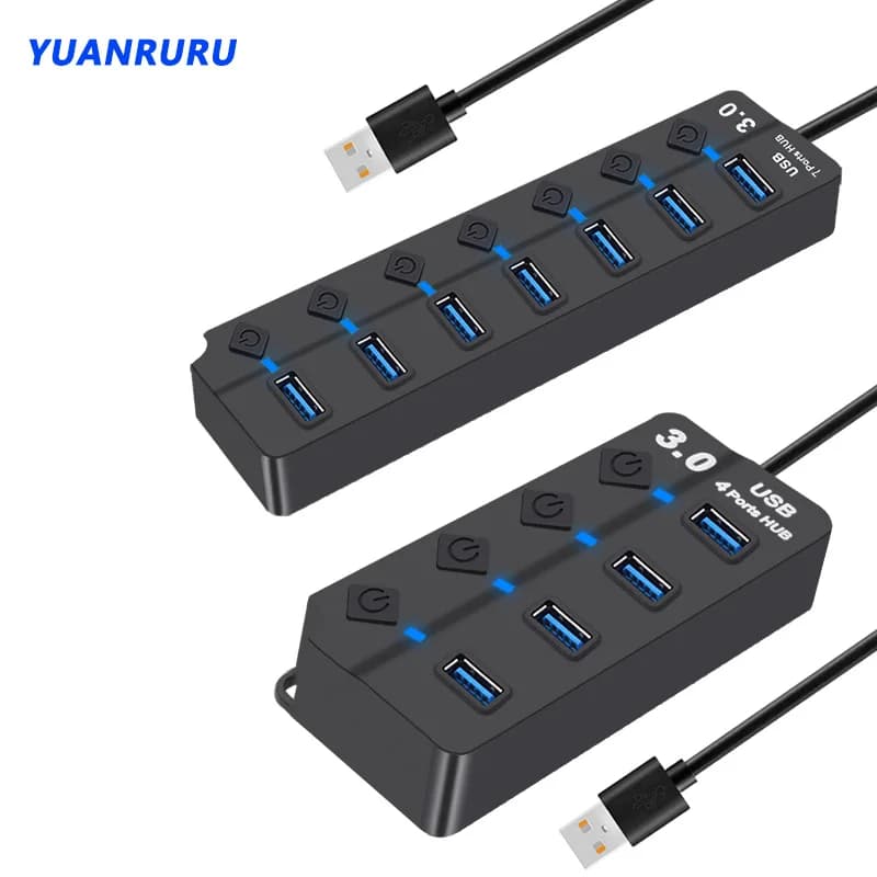 Extenseur multiple USB 3.0 airies, répartiteur avec interrupteur, adaptateur secteur pour PC, accessoires informatiques, 4 ports, 7 ports, 3.0