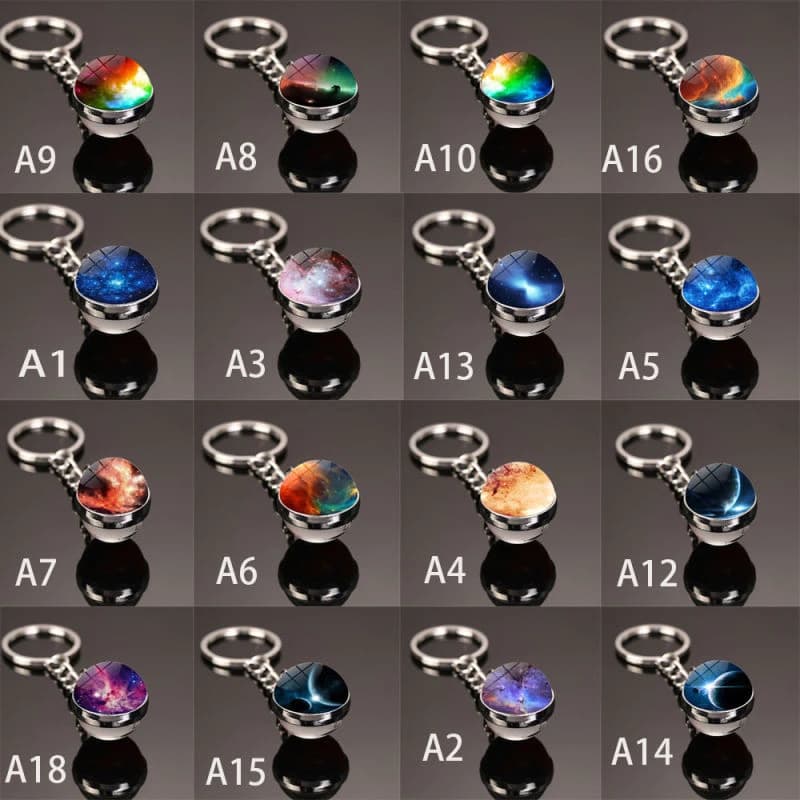 Porte-clés créatif Anime univers galaxie nébuleuse Double face boule de verre lumineuse porte-clés galaxie planète pendentif porte-clés cadeaux