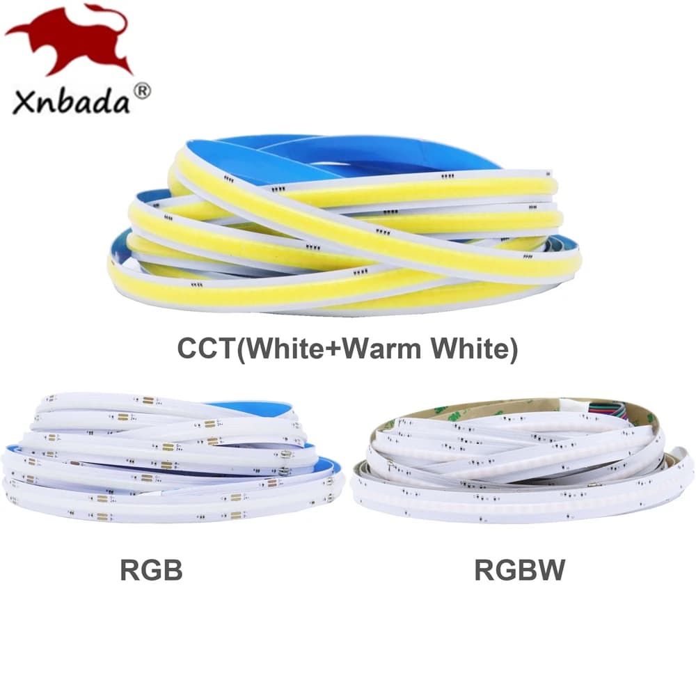 Bande lumineuse LED COB CCT/RGB/RGBW/RGBCCT 840 LED/m Haute densité Flexible FOB COB RA90 Luminaires LED linéaires à intensité variable DC24V