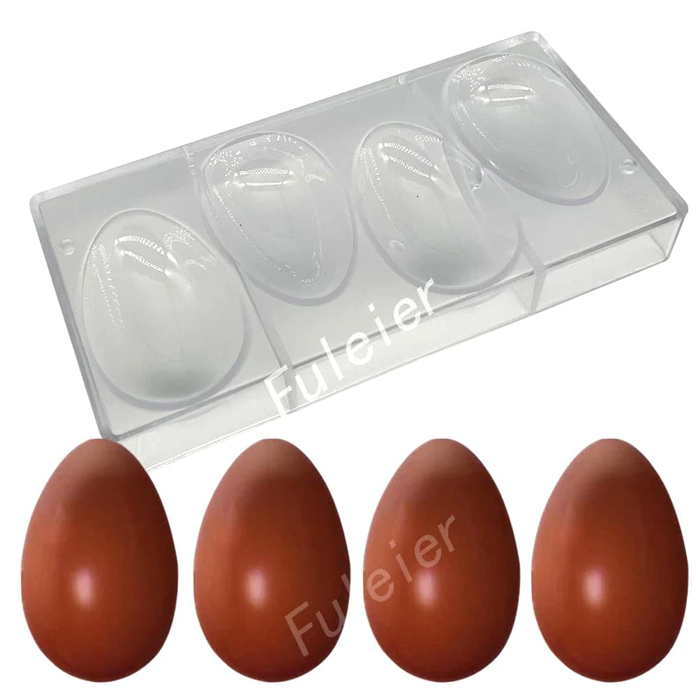 Moule à chocolat en polycarbonate pour œufs de Pâques, ustensiles de cuisson, outils de cuisson, décoration de bonbons et de gâteaux, 4 trous