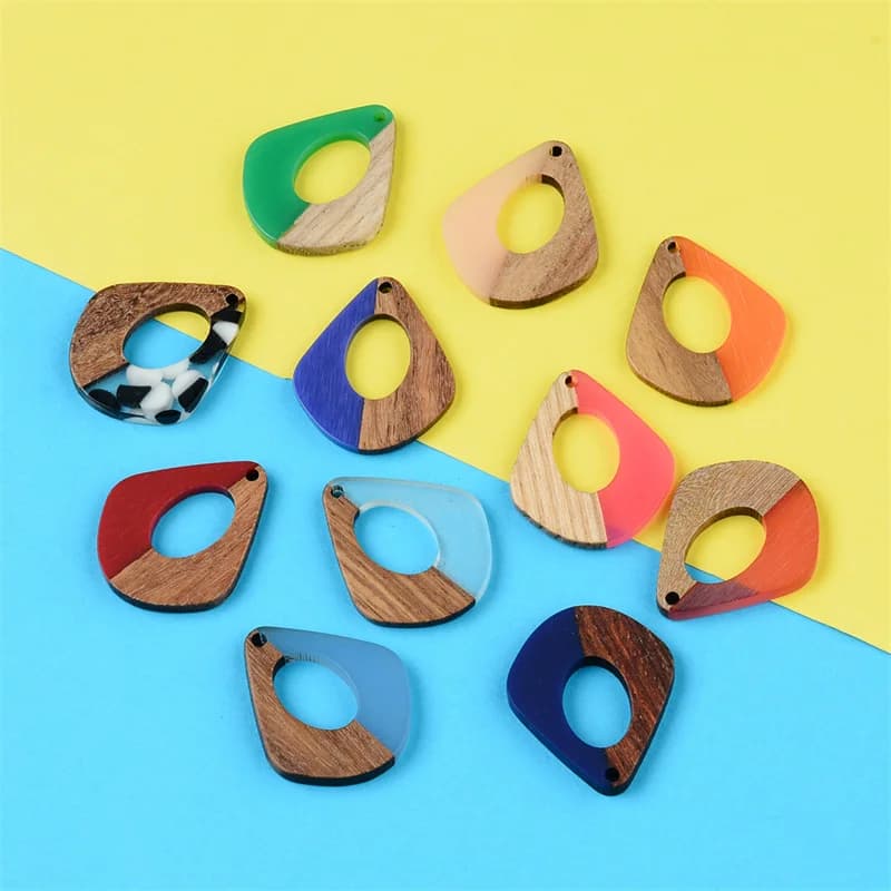 10 pièces, boucles d'oreilles en forme de goutte d'eau creuse, breloques à fabriquer soi-même, bois naturel et résine, éléments de bijouterie, accessoires faits à la main.