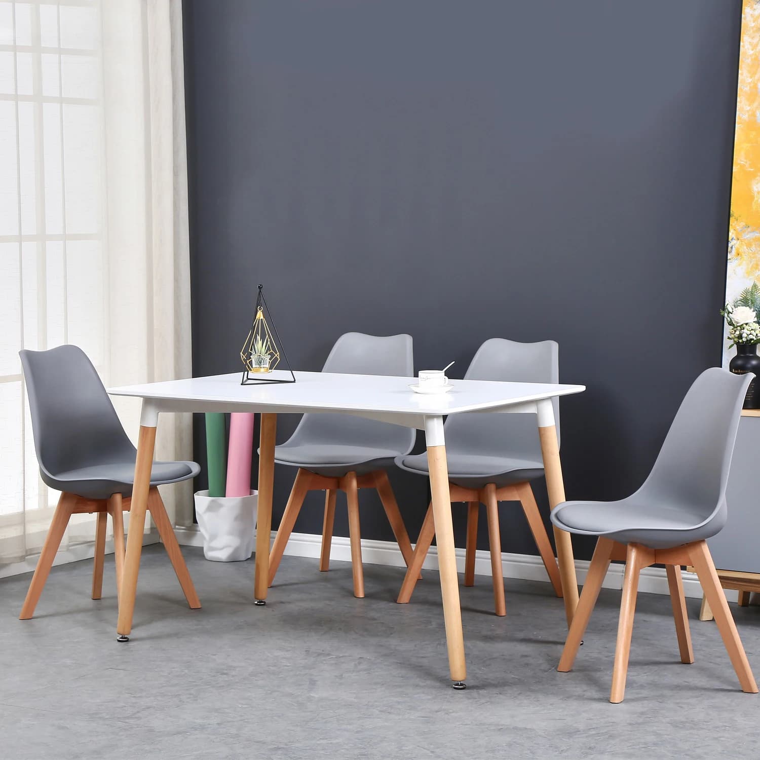 Ensemble de chaises de salle à manger avec siège rembourré, chaise de cuisine moderne, simili cuir, tulipe, pieds en bois de hêtre, gris, 2, 4/6