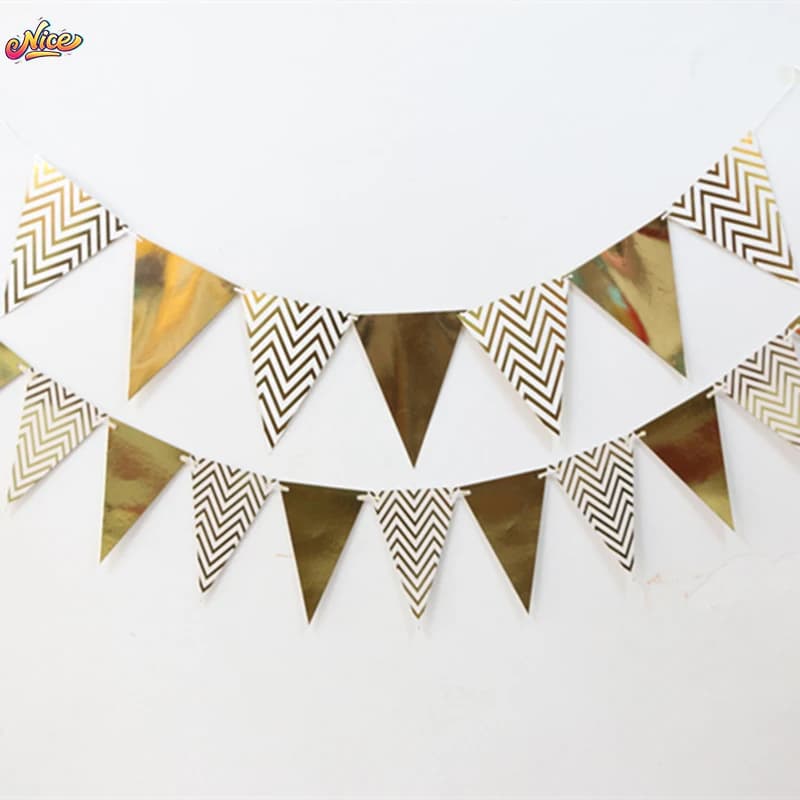 Banderole triangulaire de décoration, 3m, pour fête préChristophe, festival, festival, document doré