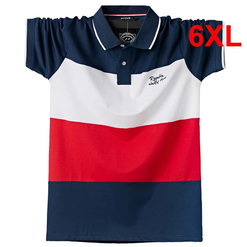 Polo Rayé à Manches Courtes pour Homme, Vêtement Respirant en Coton, Disponible en Grande Taille 6XL, 5XL et 6XL