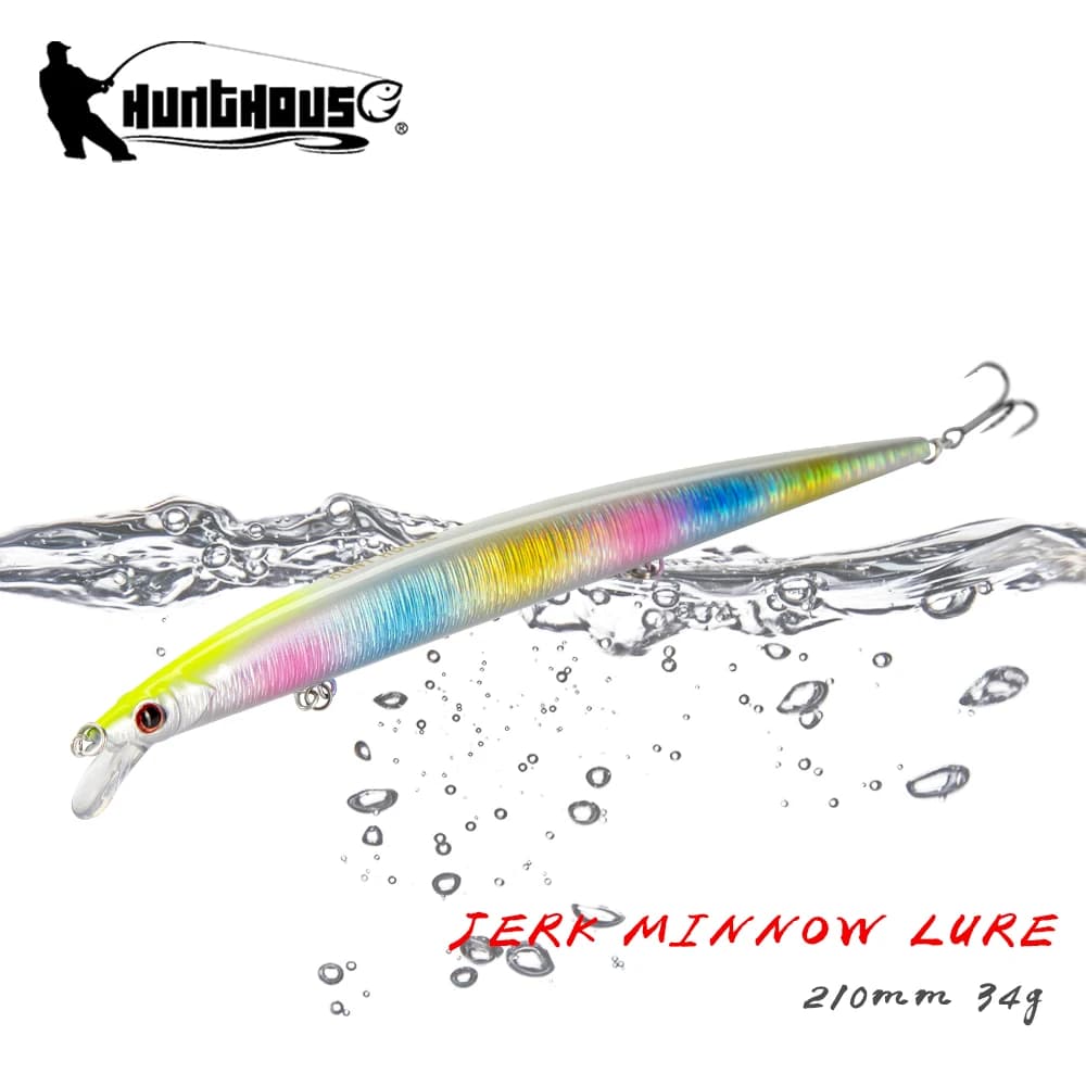 Leurre de pêche flottant Hunthouse Minnow 210mm 34g, longue portée, pour eau salée, leurres durs pour la pêche au bar, équipement de pêche LW405