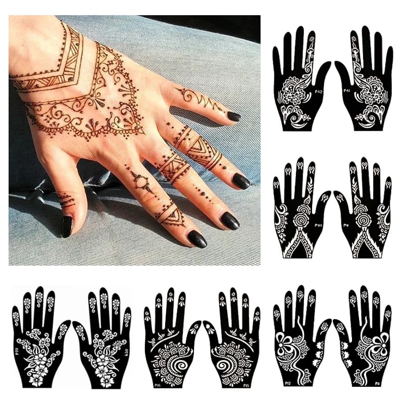 Pochoir de tatouage temporaire au henné à la main, modèle d'autocollant d'art corporel, outil de mariage professionnel, décalcomanie de mode indienne, pochoir de fleur, DIY bricolage