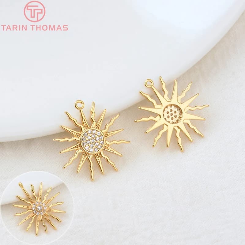 (855)4 pièces 16x18MM trou 1MM 24K couleur or laiton et Zircon soleil breloques pendentifs haute qualité bijoux à bricoler soi-même résultats accessoires