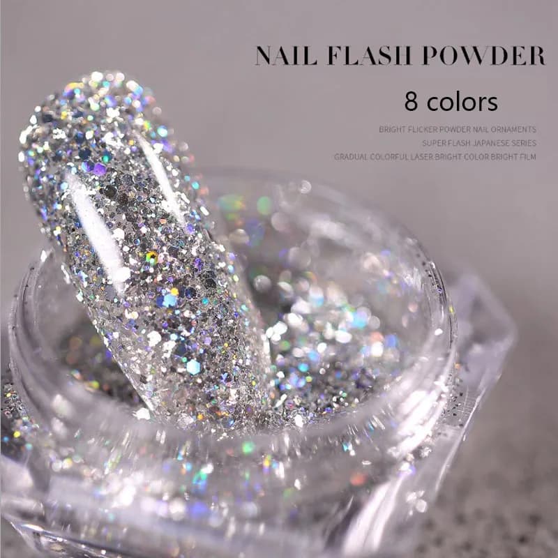Nail Art bricolage nouvelle poudre de platine chaude 3D mélangée 8 couleurs ensembles de poussière d'ongle paillettes Siliver paillettes flocons manucure décoration