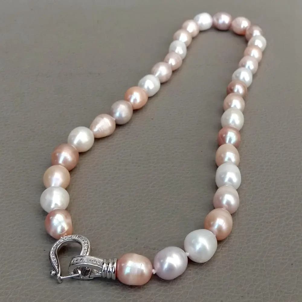 YYGEM – collier ras du cou en perles d'eau douce naturelles, rose, violet, blanc, perles de riz, fermoir pavé cz pour femmes, bijoux cadeau pour filles