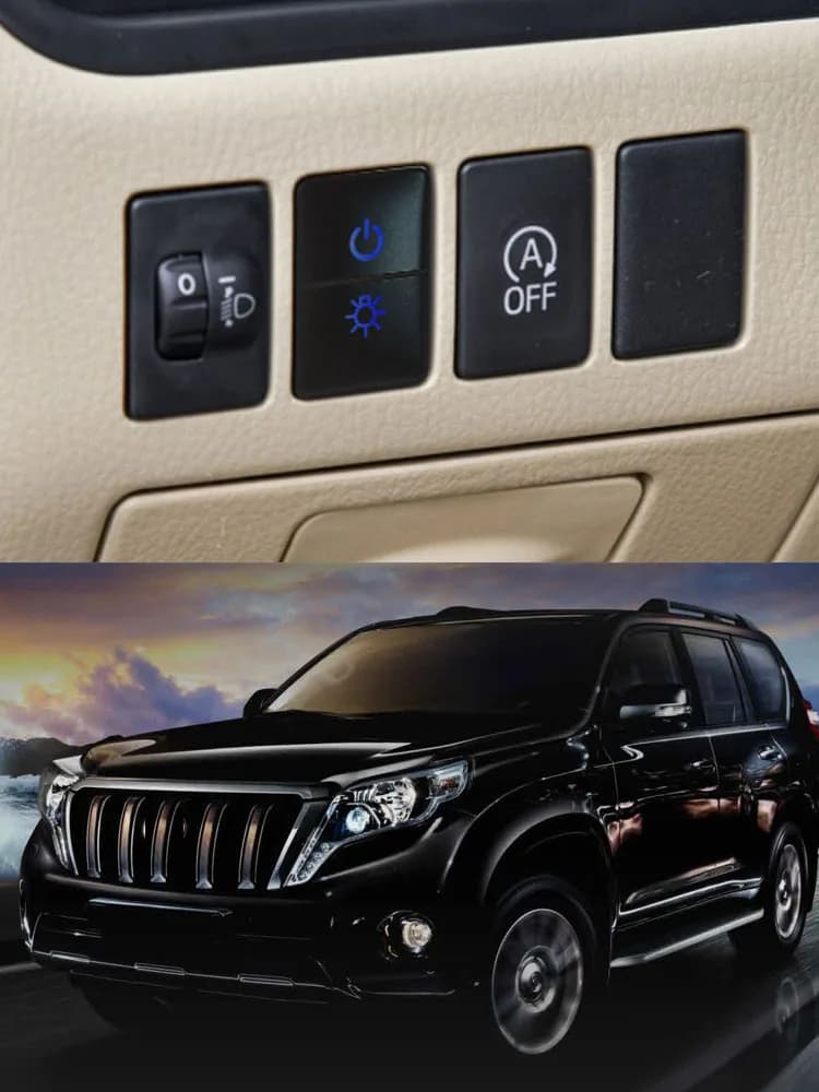 Interrupteur à double bouton poussoir 12V ON-OFF, rétroéclairé bleu/vert, 32,5 mm x 22 mm pour Toyota 4Runner Hilux Prado RAV4, avec fil de connexion