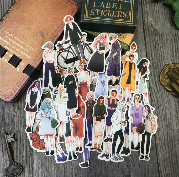 Autocollants mignons de filles dans la boutique de papeterie, pour scrapbooking, artisanat, journal intime, album, téléphone, ordinateur, autocollants décoratifs