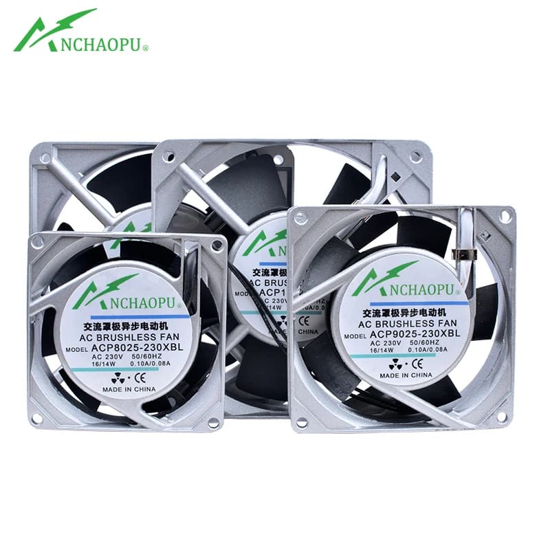 Ventilateur de refroidissement axial AC ACP-230XBL 80mm 92mm 120mm 230V à double roulement à billes, cadre en aluminium argenté, pour armoire électrique