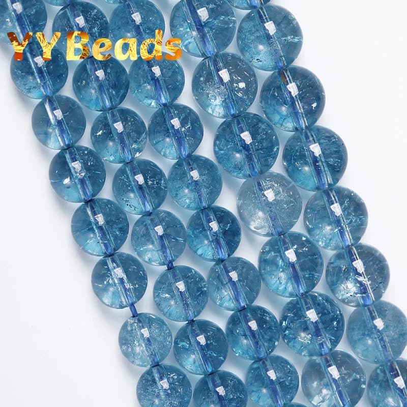Perles de topaze bleu clair naturel de qualité 5A, perles en cristal craquelé bleu, amples pour la fabrication de bijoux, Bracelets, colliers pour femmes 4-12mm