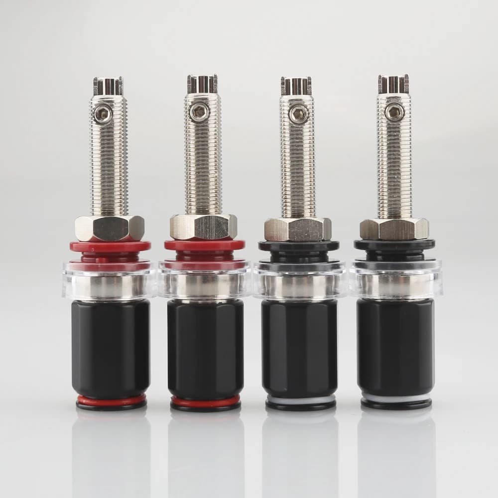 ST665R/G, lot de 4 bornes de haut-parleur plaquées or et rhodium, connecteur de borne de raccordement en laiton pour amplificateur audio, pour prise banane de 4 mm, modèle long.