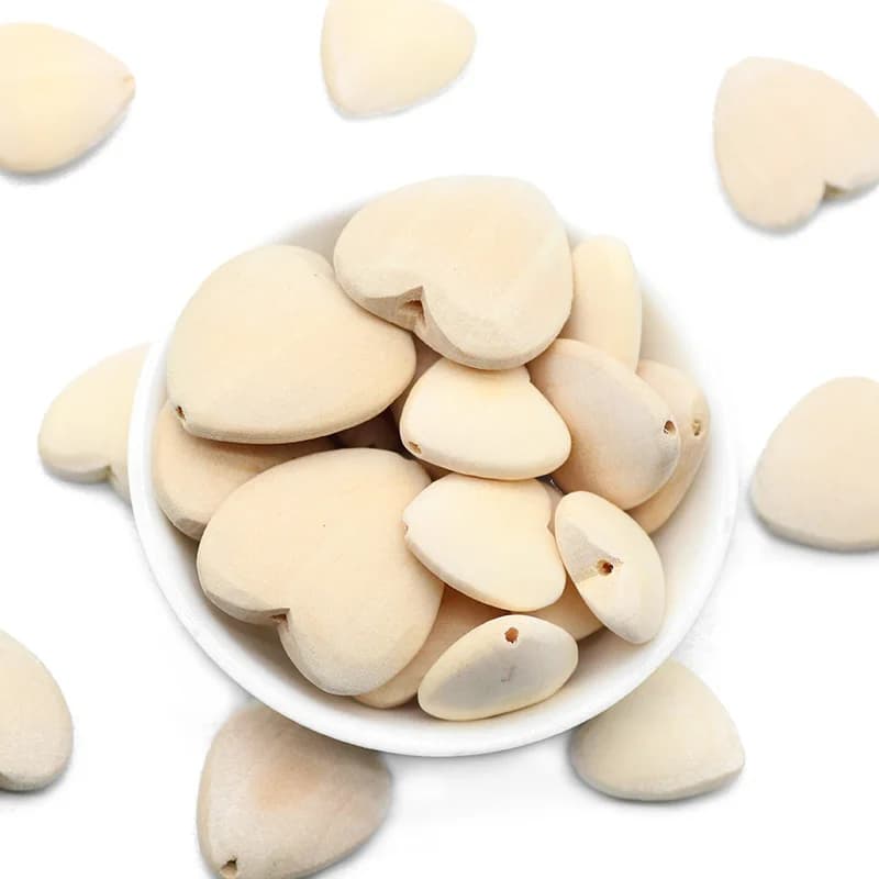 Perles de Charme en Bois Écologique en Forme de Cœur de Pêche, Accessoires pour Bijoux de 20/22/30mm