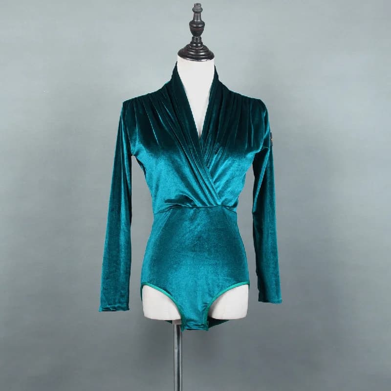 T-shirt d'entraînement de danse latine Sui en velours, manches longues en Y, vêtements de danse de compétition de scène, costume de pratique de la samba, salle de Rh