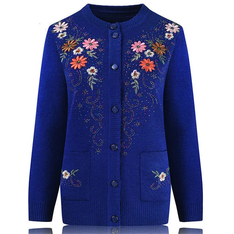 Cardigan en tricot brodé pour femmes d'âge moyen et titane, veste à simple boutonnage, pull mince, manteau mince, vêtements de printemps, grand-mère