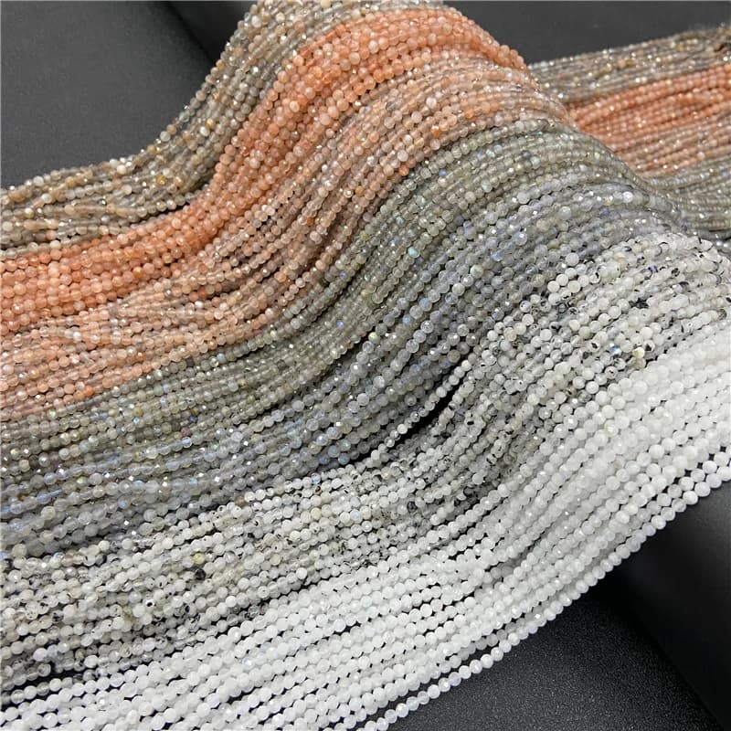 2 3mm naturel Labradorite Quartz pierre de lune cristal pierre perles rondes à facettes perles en vrac pour la fabrication de bijoux bracelet à bricoler soi-même 15.5"
