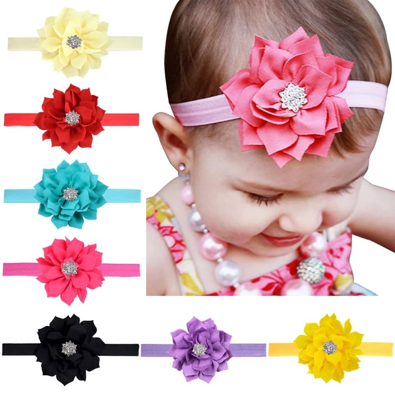 Bandeau pour bébés filles, 13 couleurs, 9 CM, à Angle pointu, fleur faite à la main avec strass, accessoires pour nourrissons