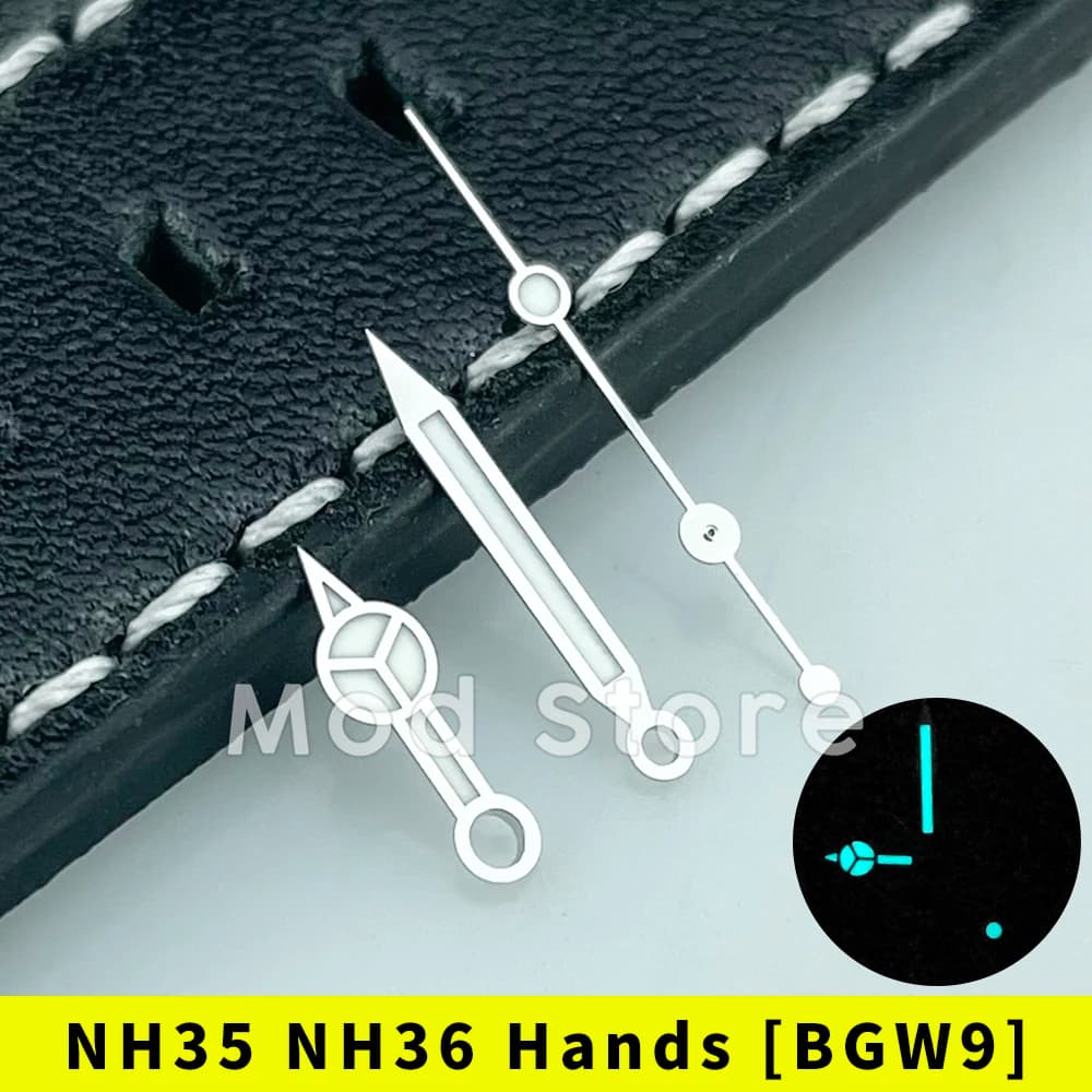Jeu d'aiguilles de montre argentées, Mod pour NH35 NH36 4r35 4r36 Mov't SUB Style BGW9 C3 Lume, finition polie