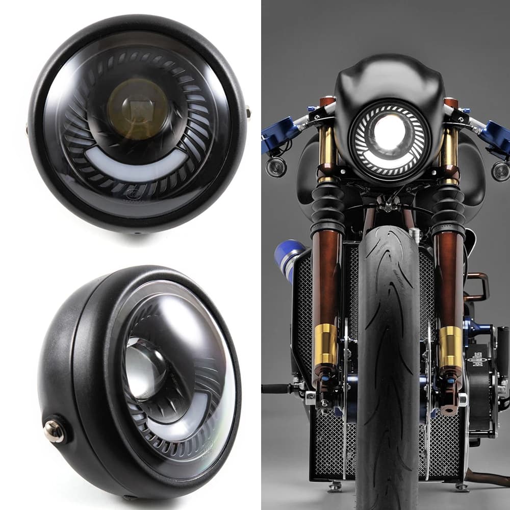Phare de moto 6.5 LED rétro Vintage, antibrouillard, faisceau haut et bas, support de feu de jour, café Racer pour Harley