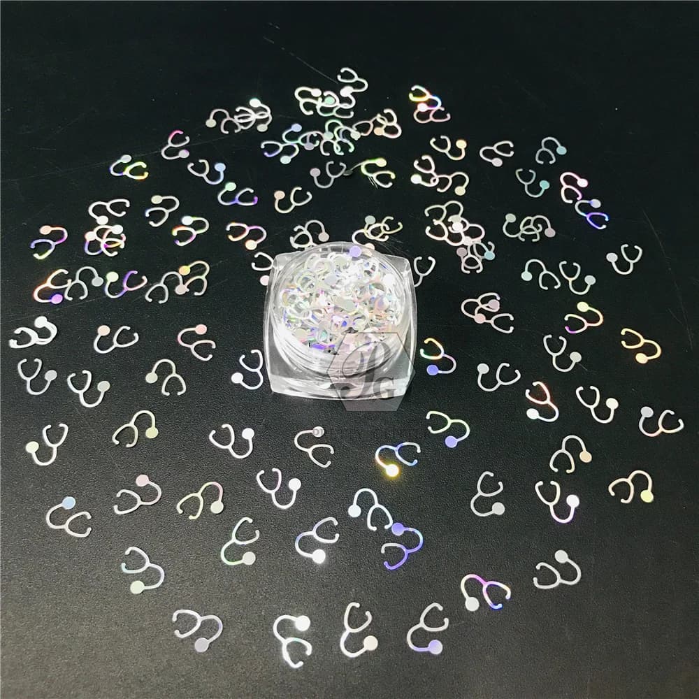 PrettyG-Paillettes Holographiques en Forme de Stéthoscope pour Ongles, Accessoires de Décoration Artistique pour Manucure, 1 Boîte