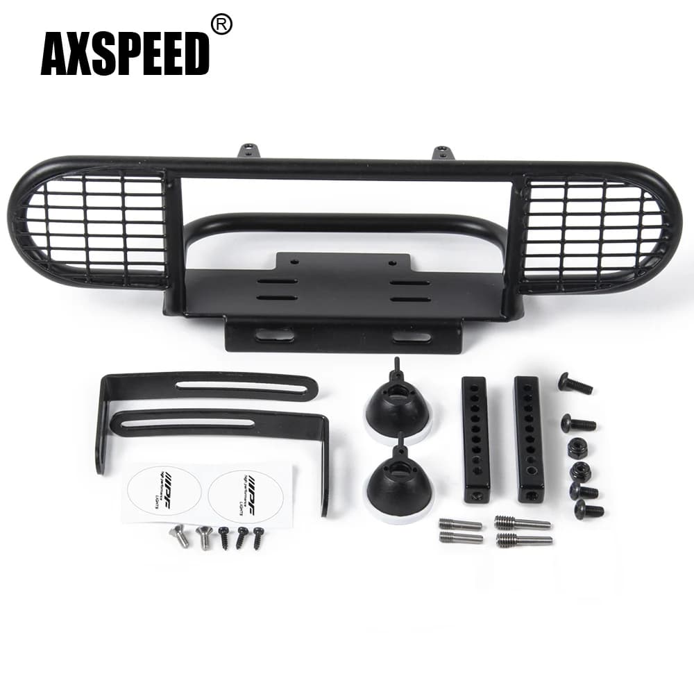 Pare-chocs avant en métal AXSPEED Camel Trophy avec abat-jour LED pour voiture RC Crawler D90 1/10, pièces de mise à niveau pour camion